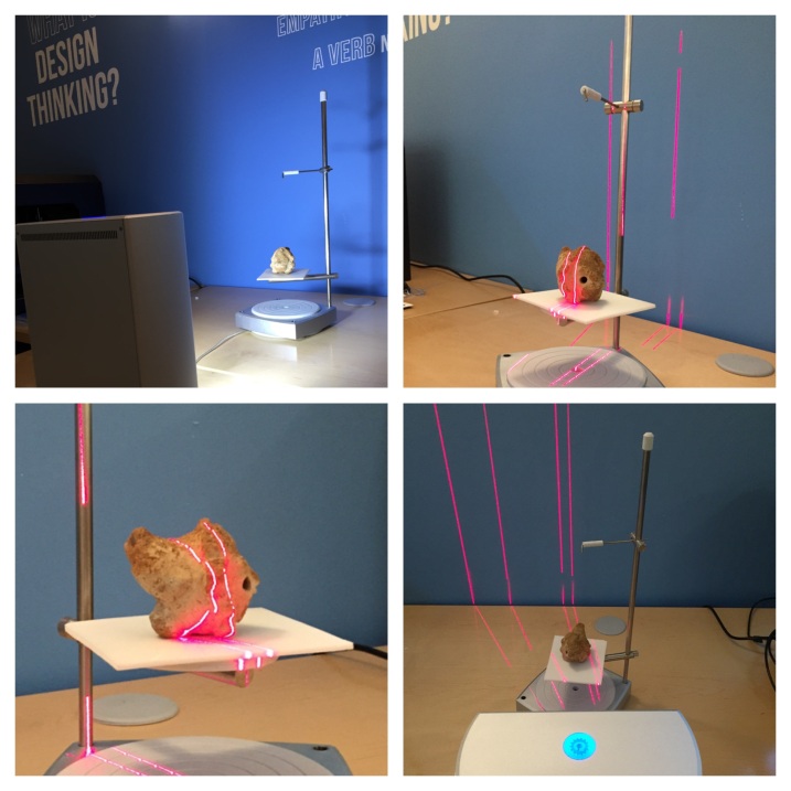 Collage of photos showing the lasers during the scanning process