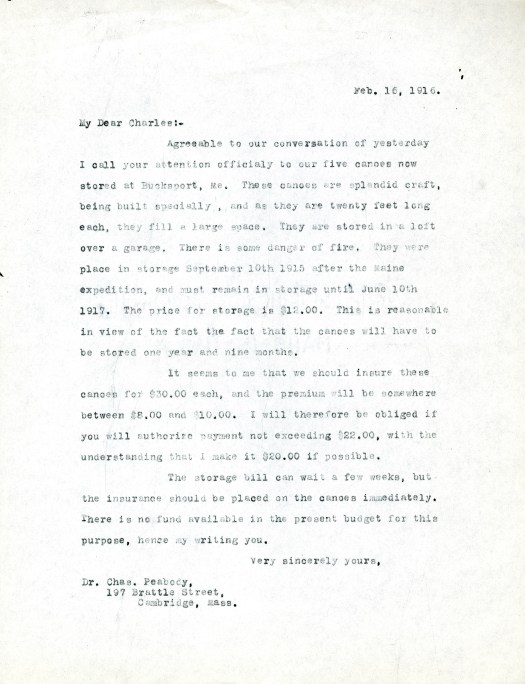 Letter from Warren K. Moorehead to Charles S. Peabody, February 16, 1916
