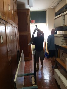 Delivery down a tight hallway