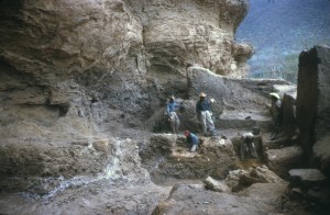 Image of excavators working in Coxcatlan Cave, Tehuacan Valley, Mexico, 1960s.