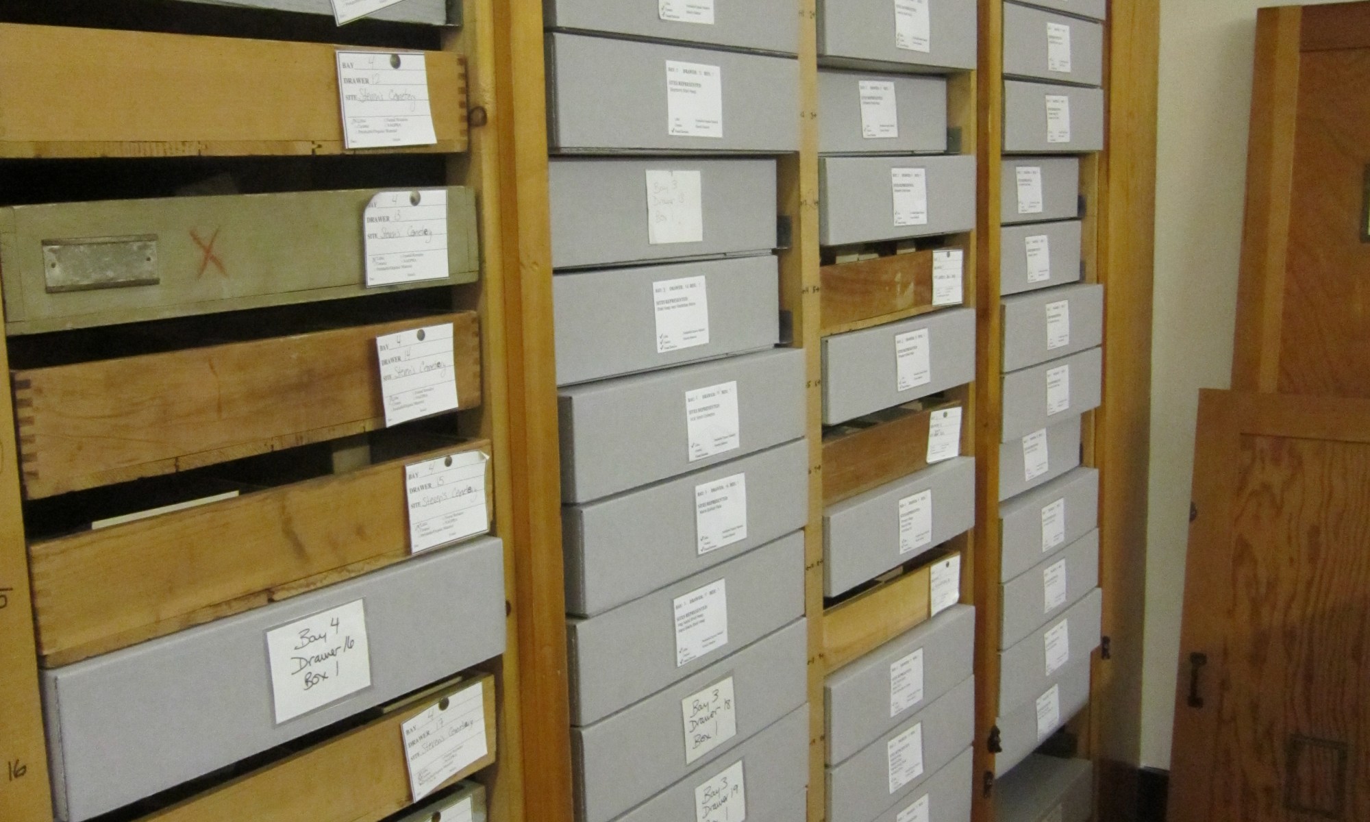 A storage bay with a mixture of drawers and boxes