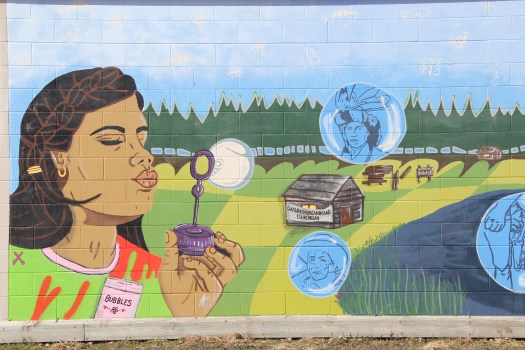 Image of mural on the Niiji radio building, White Earth Reservation, taken March 2016.