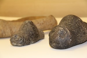 Image of the faces on two of the zemis, M. Eugene Verges Collection, Robert S. Peabody Institute of Archaeology.