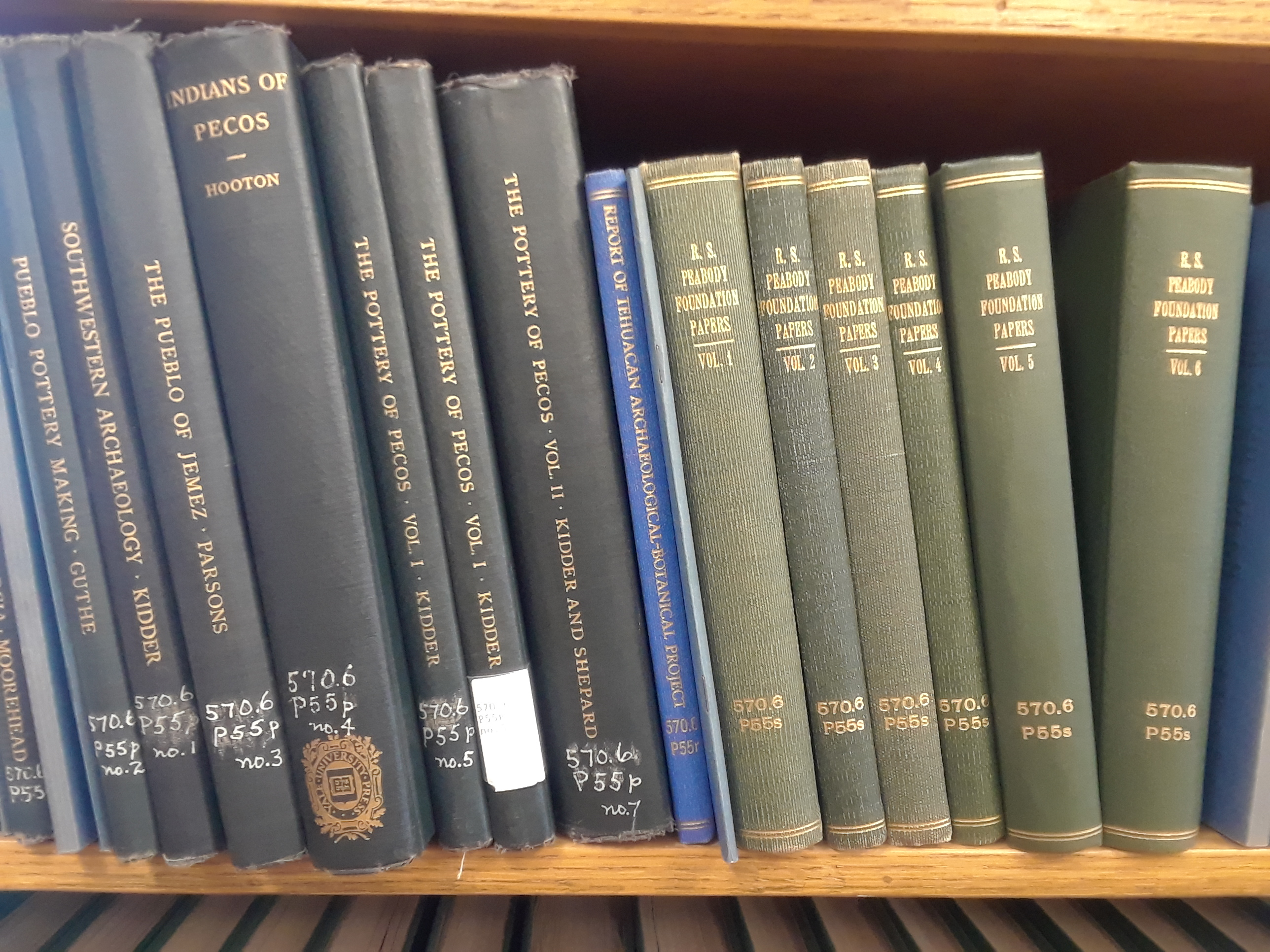 Image of Peabody books on a shelf.