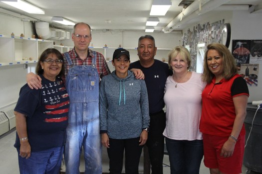 Image of Pueblo potters with ceramics instructor and blog author.