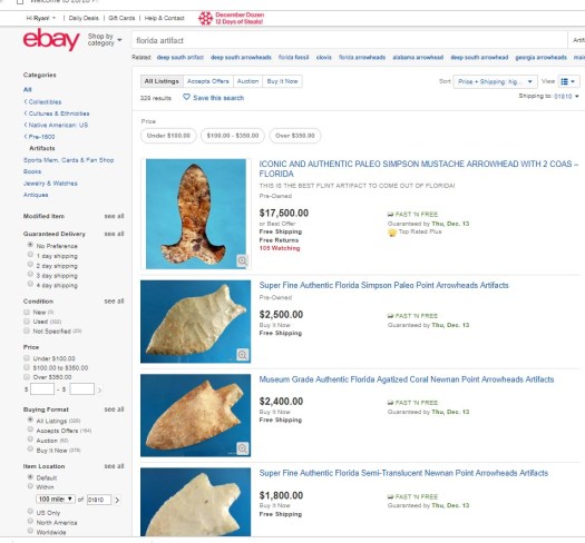 Image of artifacts for sale on the web.