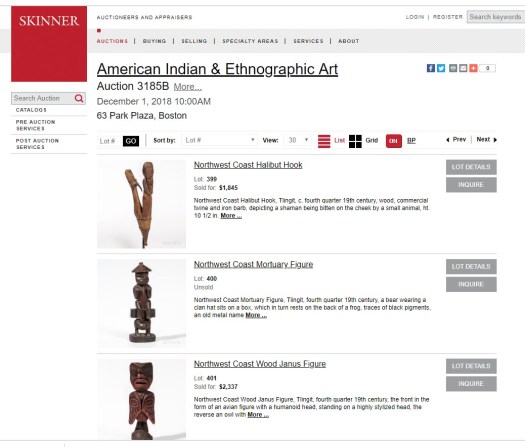 Image of some items sold in the Skinner December 1 2018 auction.