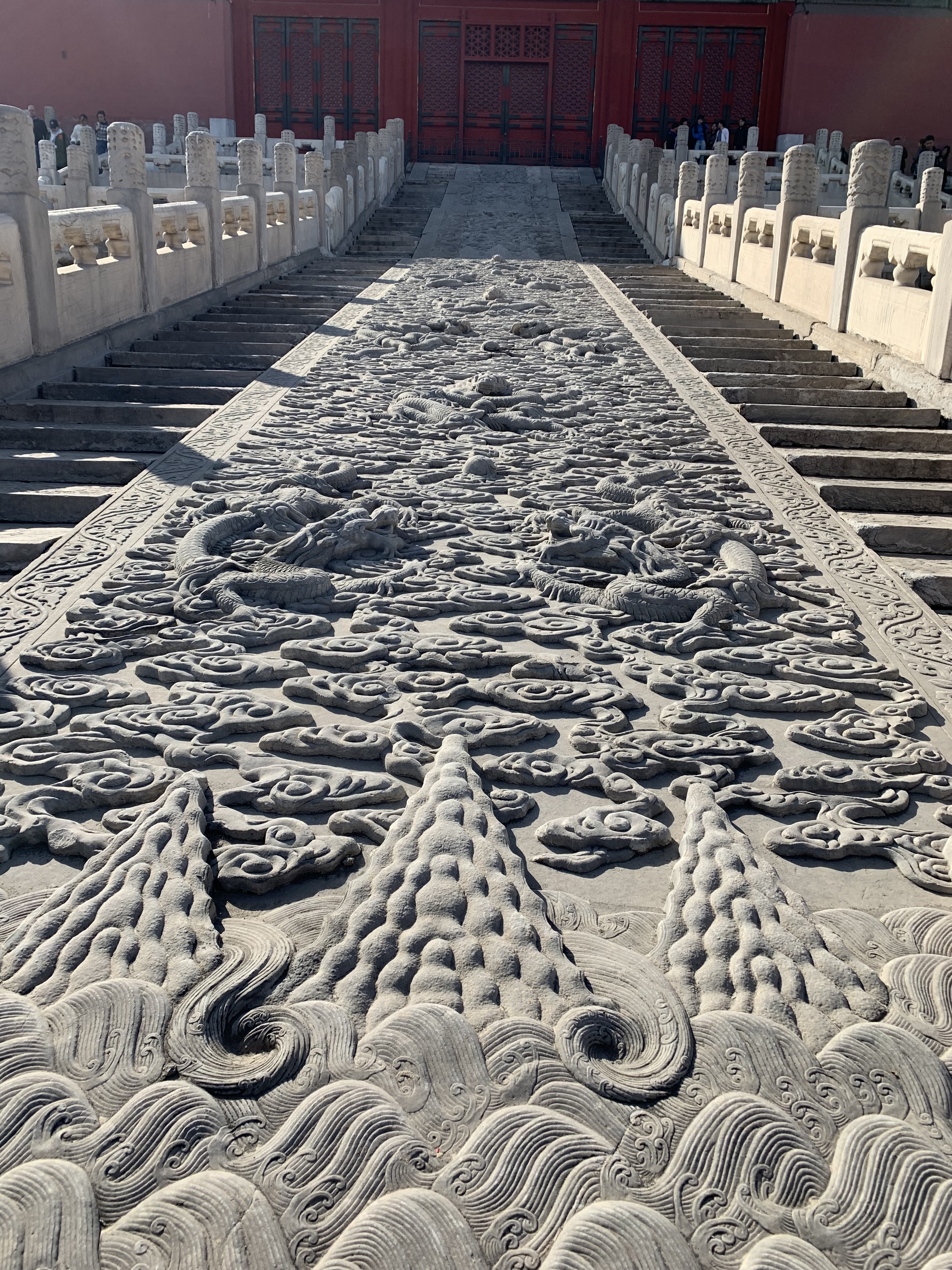 Image of carved marble ramp or pavement on the staircase at the Forbidden City.