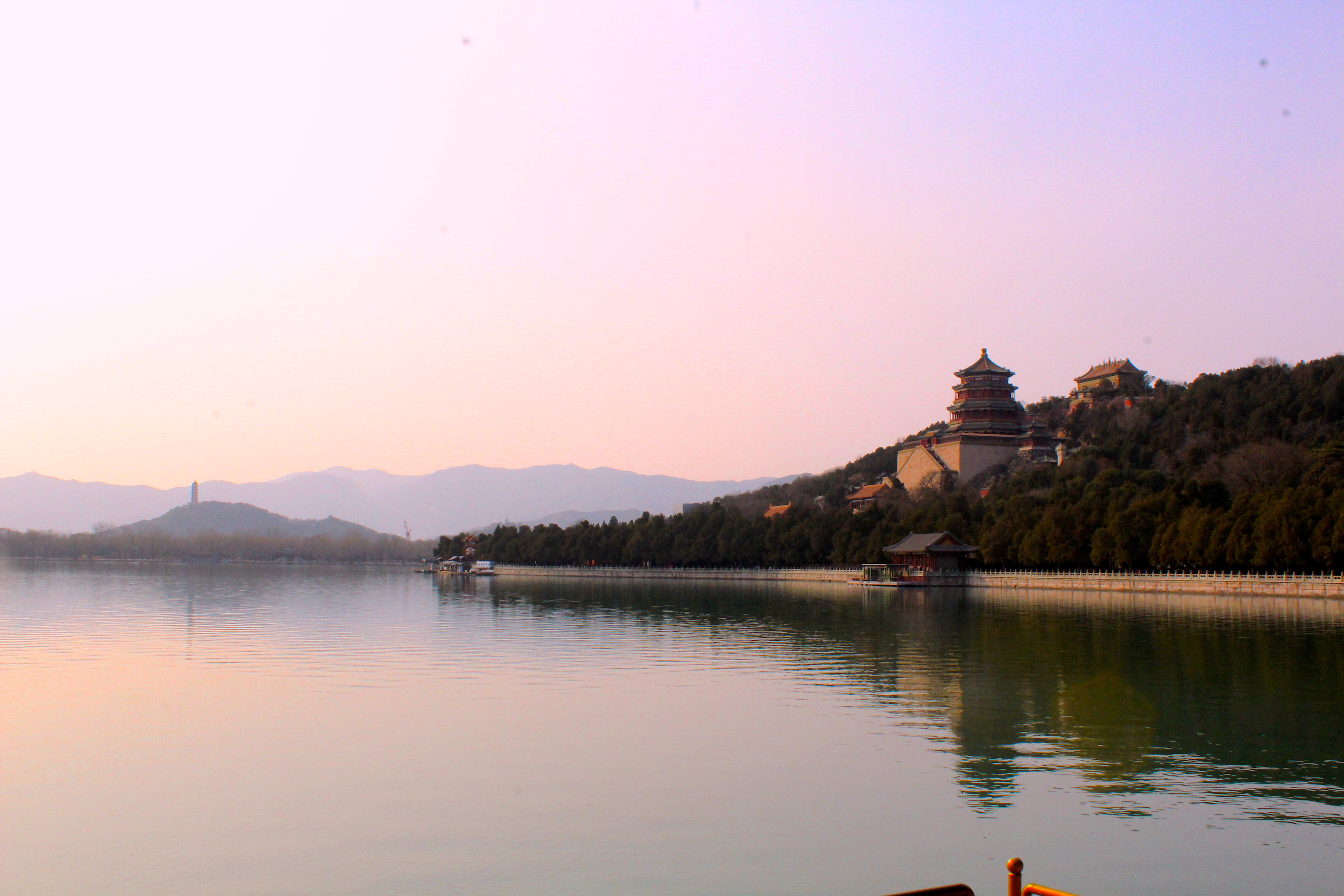 Image of Summer Palace buildings on lake, with reflections.