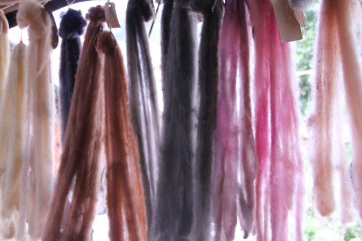 Image of dyed materials in a range of colors, all made with Iron Age pigments and processes.