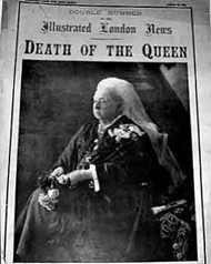 Photograph of Queen Victoria with Illustrated London News masthead and headline "Death of the Queen".